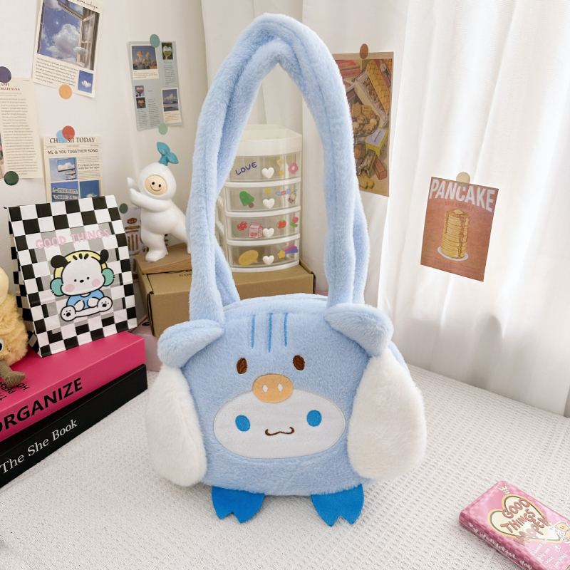 Geantă crossbody pluș cu Kuromi, velur, formă rotundă, drăguță, 2024