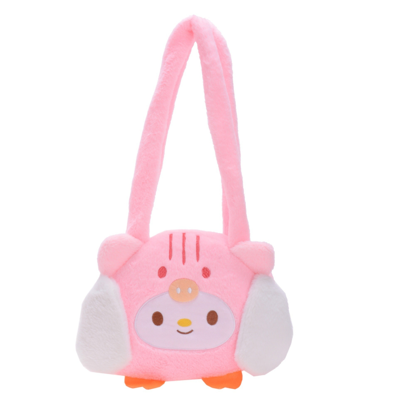 Geantă crossbody pluș cu Kuromi, velur, formă rotundă, drăguță, 2024