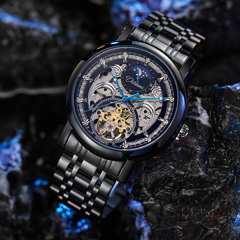Ceas automat mecanic Black Samurai cu tourbillon, rezistent la apă 30 m, ceas bărbătesc de afaceri