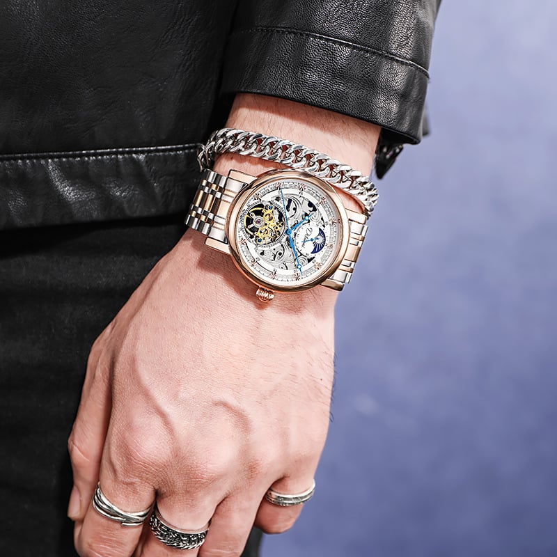 Ceas automat mecanic Black Samurai cu tourbillon, rezistent la apă 30 m, ceas bărbătesc de afaceri
