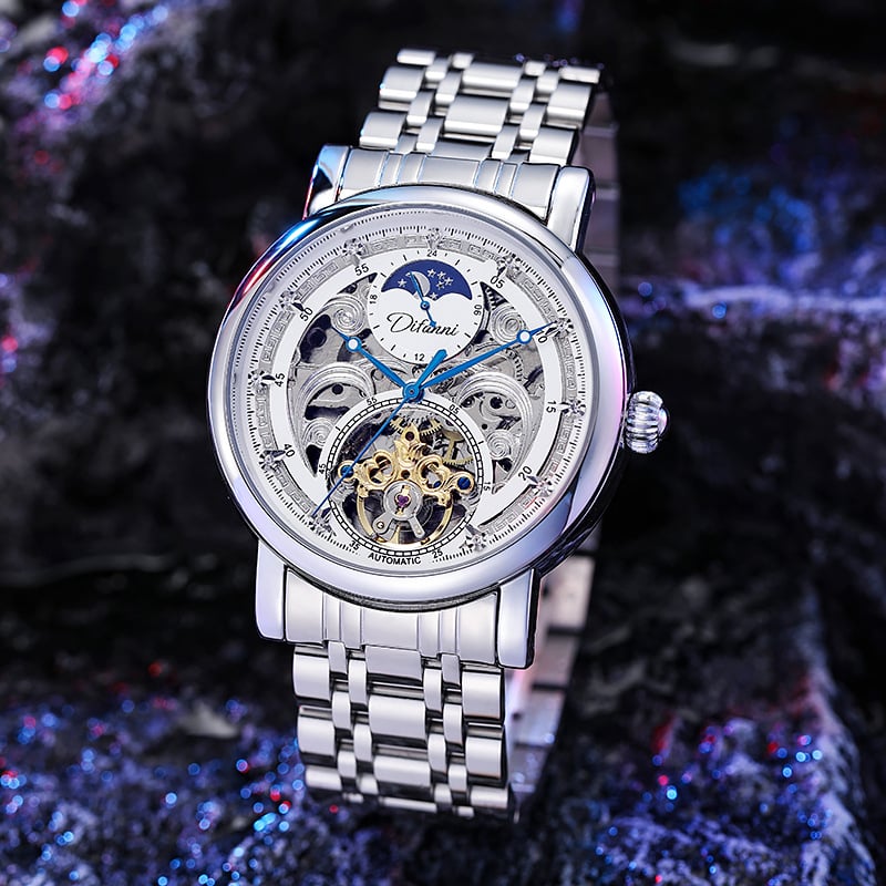Ceas automat mecanic Black Samurai cu tourbillon, rezistent la apă 30 m, ceas bărbătesc de afaceri