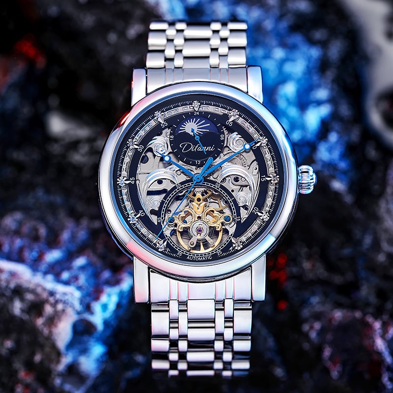 Ceas automat mecanic Black Samurai cu tourbillon, rezistent la apă 30 m, ceas bărbătesc de afaceri