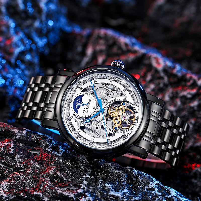 Ceas automat mecanic Black Samurai cu tourbillon, rezistent la apă 30 m, ceas bărbătesc de afaceri