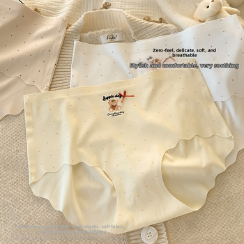 Γυναικείες εσώρουχες από ice silk, μεσαία μέση, εφαρμοστό στους γοφούς, αντιβακτηριακές, βαμβακερή επένδυση, επεκτεινόμενος σχεδιασμός με αρκούδα