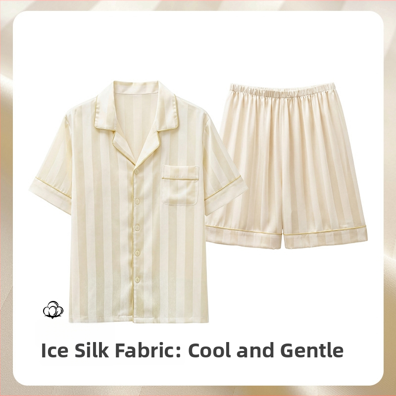 Pánska pyžamová súprava Ice Silk — top s krátkym rukávom a šortky, ľahké letné domáce oblečenie, priedušné a pohodlné