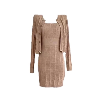 Dvostruki pleteni set: kratka bodycon haljina i dugi kardigan s rukavima u obliku roga, rayon