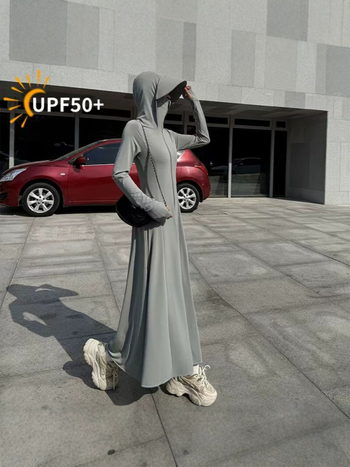 Γυναικεία μακριά ζακέτα προστασίας από τον ήλιο, στενή γραμμή, επιπλέον μακριά, για εξωτερικούς χώρους, UPF50+