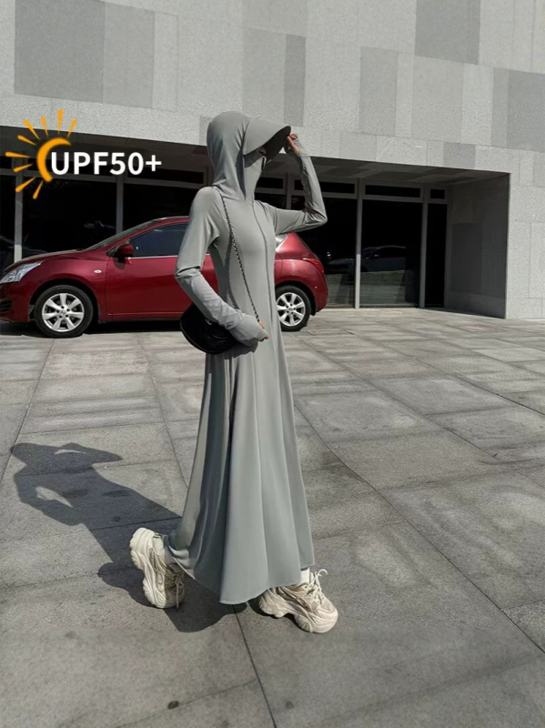 Γυναικεία μακριά ζακέτα προστασίας από τον ήλιο, στενή γραμμή, επιπλέον μακριά, για εξωτερικούς χώρους, UPF50+