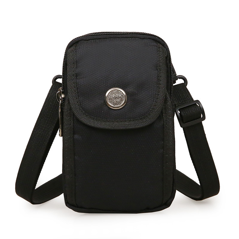 Geantă crossbody din nylon, multifuncțională pentru exterior și utilizare zilnică, unisex, stil street minimalist, formă compactă vertical pătrată, buzunar pentru telefon și fermoar interior.