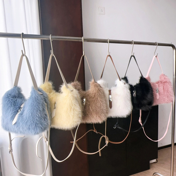 Geantă crossbody din pluș pentru telefon, toamnă-iarna 2025, culoare macarons, nasturi drăguți, formă orizontală pătrată