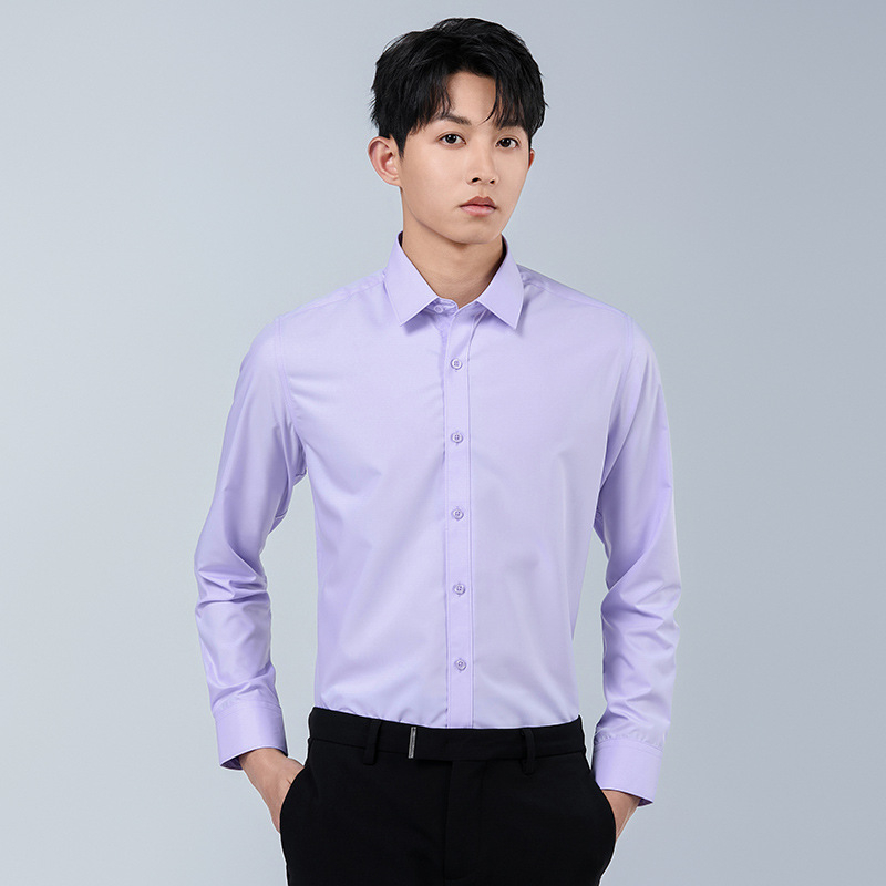 Ανδρικό λευκό επίσημο πουκάμισο με στενή γραμμή, μακριά μανίκια, χωρίς σιδέρωμα, ανθεκτικό στις τσακίσεις, από ύφασμα modal