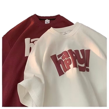 Ανδρικό T-shirt από βαμβάκι, καλοκαίρι 2026, χαλαρή γραμμή, ραγκλάν μανίκια, στρογγυλός λαιμός, εκτύπωση hip-hop με γεωμετρικά μοτίβα