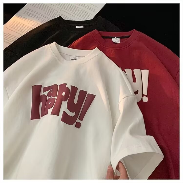 Ανδρικό T-shirt από βαμβάκι, καλοκαίρι 2026, χαλαρή γραμμή, ραγκλάν μανίκια, στρογγυλός λαιμός, εκτύπωση hip-hop με γεωμετρικά μοτίβα