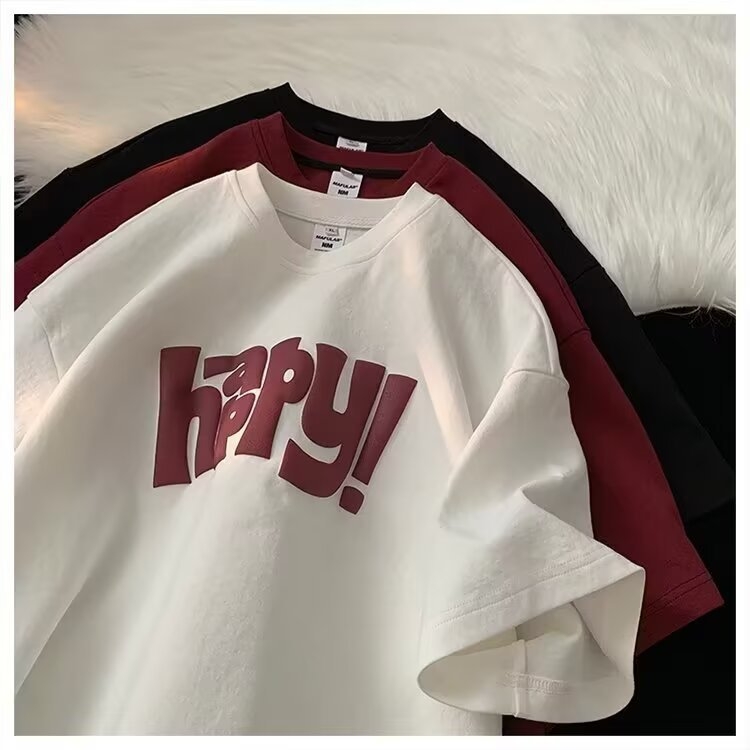 Ανδρικό T-shirt από βαμβάκι, καλοκαίρι 2026, χαλαρή γραμμή, ραγκλάν μανίκια, στρογγυλός λαιμός, εκτύπωση hip-hop με γεωμετρικά μοτίβα