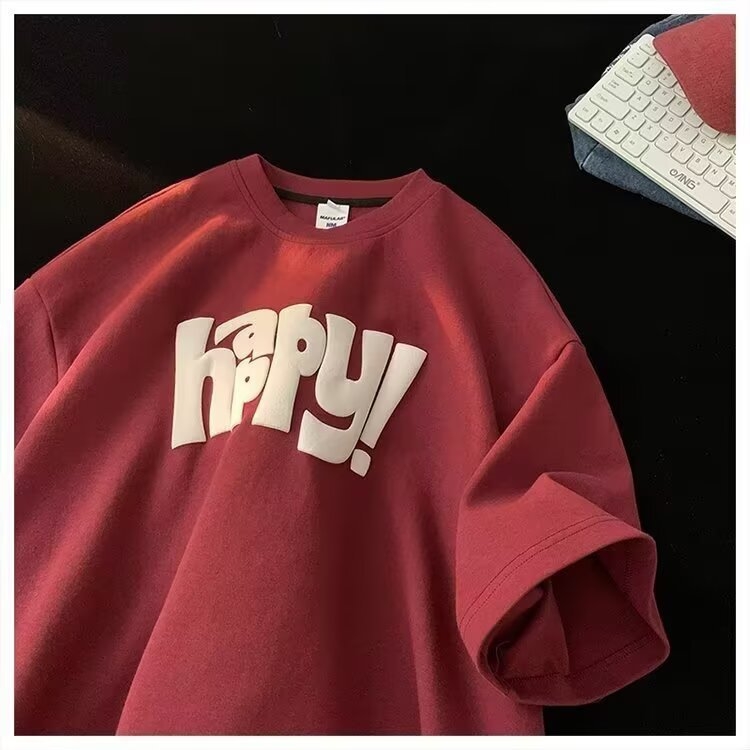 Ανδρικό T-shirt από βαμβάκι, καλοκαίρι 2026, χαλαρή γραμμή, ραγκλάν μανίκια, στρογγυλός λαιμός, εκτύπωση hip-hop με γεωμετρικά μοτίβα