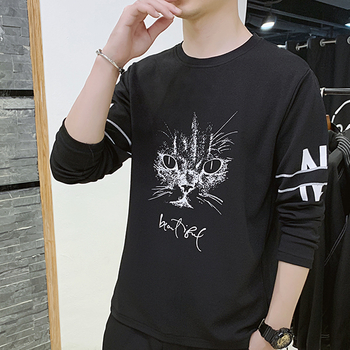 Ανδρικό μακρυμάνικο T‑shirt, φθινοπωρινό κορεατικό στυλ, εφαρμοστή γραμμή, ελαφρύ ύφασμα, εκτύπωση, λαιμός στρογγυλός