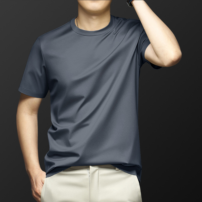 Mulberry Silk muški kratkih rukava T-shirt za ljeto, slim fit, okrugli ovratnik, brzo sušenje, prozračan Ice Silk