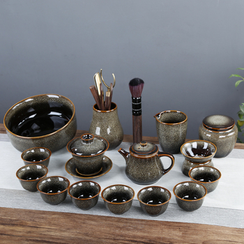 Keramički Gongfu čajni set s prilagodljivim logom, kutija za poklon, šarena glazura, za 6 osoba, Novi kineski stil