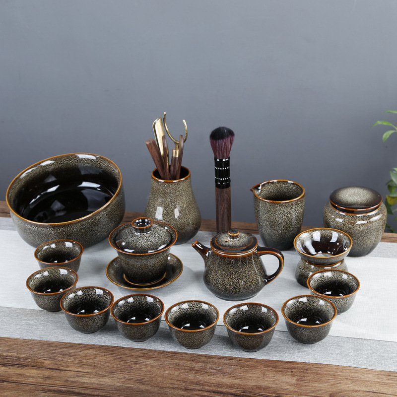 Keramički Gongfu čajni set s prilagodljivim logom, kutija za poklon, šarena glazura, za 6 osoba, Novi kineski stil
