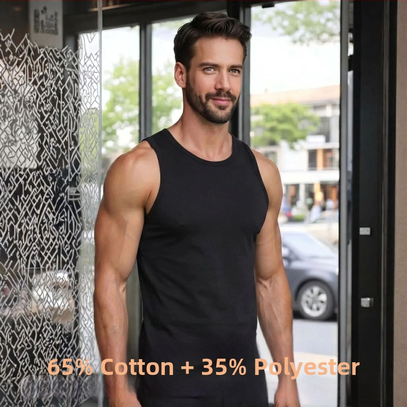 Maieu bărbătesc din bumbac cu țesătură rib, croială slim-fit, sport, culoare solidă, mărimea 4XL