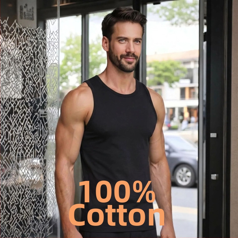Maieu bărbătesc din bumbac cu țesătură rib, croială slim-fit, sport, culoare solidă, mărimea 4XL