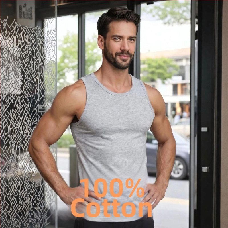 Maieu bărbătesc din bumbac cu țesătură rib, croială slim-fit, sport, culoare solidă, mărimea 4XL