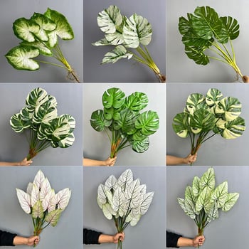 Umjetni buket zelena za zidnu dekoraciju s bijelim listovima palme, taro listovima i listovima jabuke, materijal listova za hidroponiju