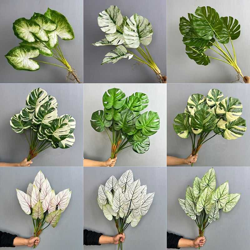 Umjetni buket zelena za zidnu dekoraciju s bijelim listovima palme, taro listovima i listovima jabuke, materijal listova za hidroponiju