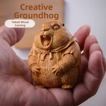 Мило дървено резбовано groundhog, украса за бюро, подарък от масивно дърво