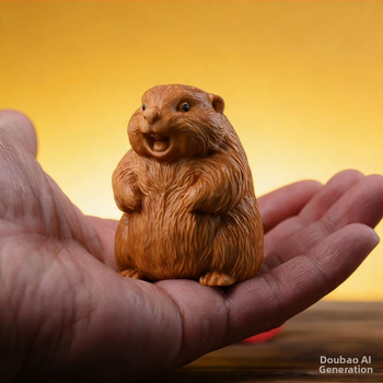 Мило дървено резбовано groundhog, украса за бюро, подарък от масивно дърво