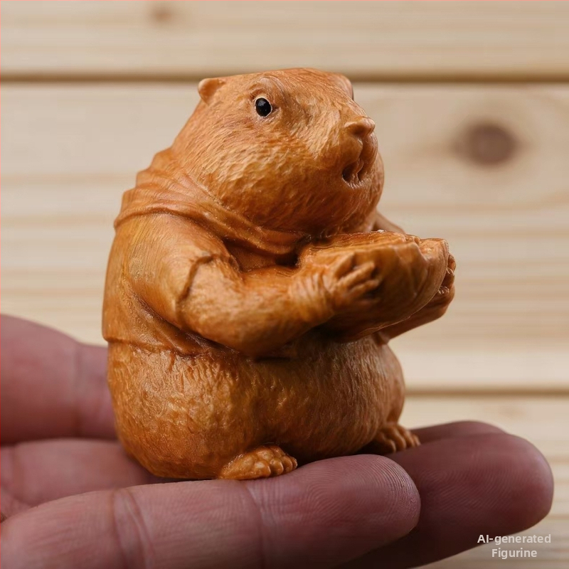 Мило дървено резбовано groundhog, украса за бюро, подарък от масивно дърво