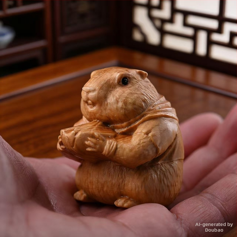 Мило дървено резбовано groundhog, украса за бюро, подарък от масивно дърво