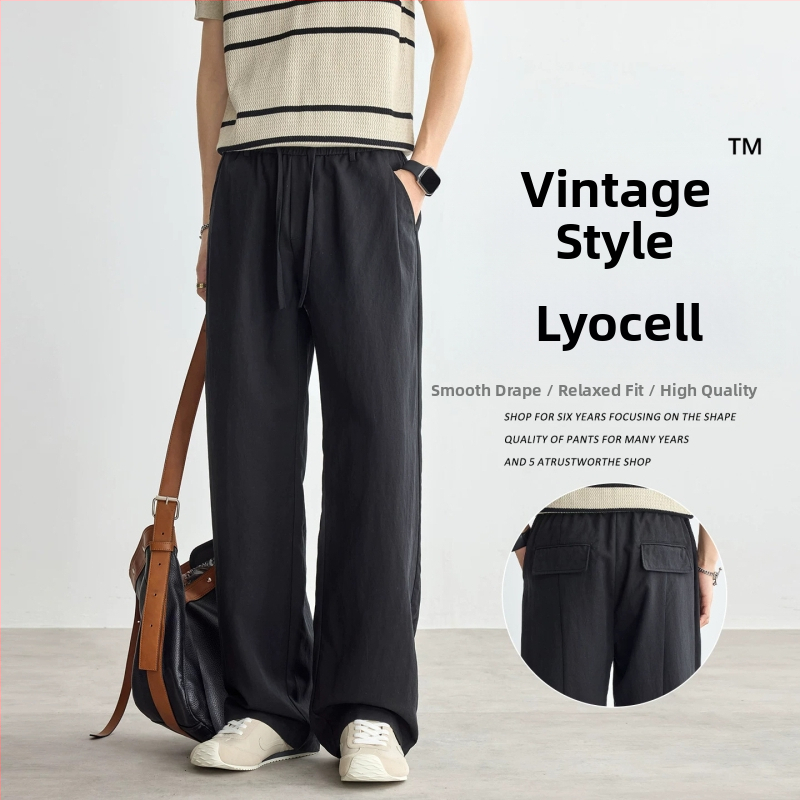 Мъжки лятни панталони Lyocell стил Old Money casual панталони със прав крак и широки крачоли дълги