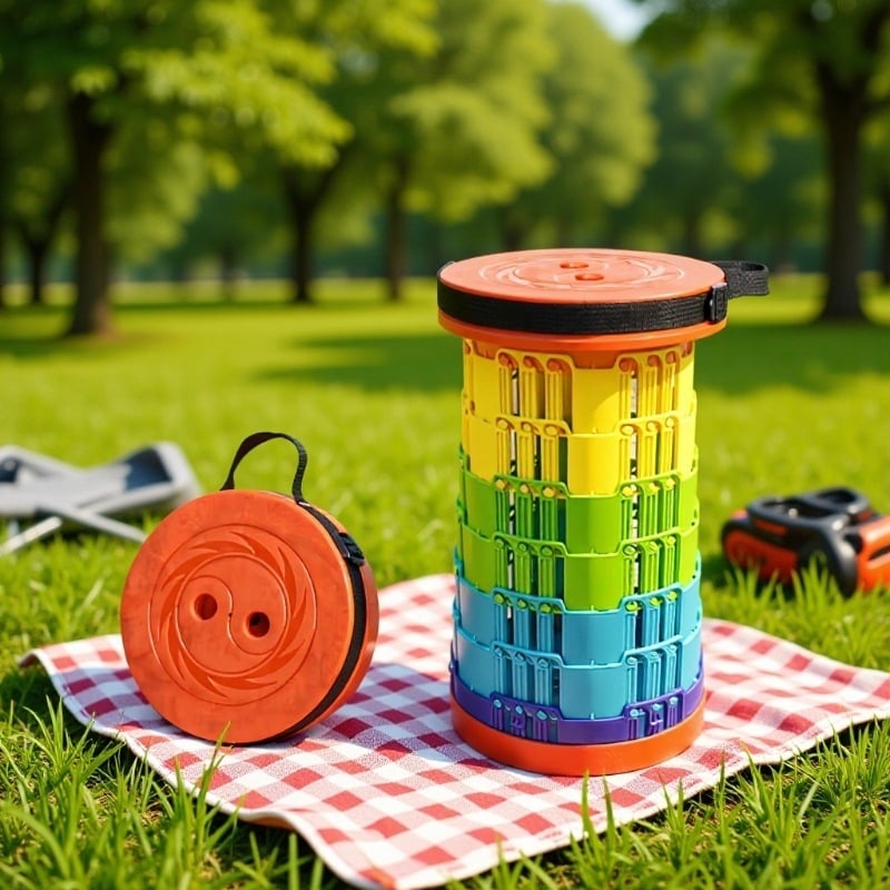 3-Buckle Folding Telescopic Stool for Outdoor Travel Queuing, Adjustable Rainbow Fishing Stool, Rainbow Folding