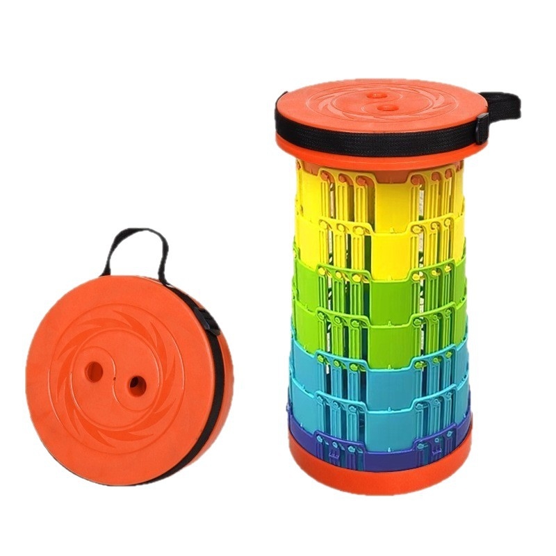 3-Buckle Folding Telescopic Stool for Outdoor Travel Queuing, Adjustable Rainbow Fishing Stool, Rainbow Folding