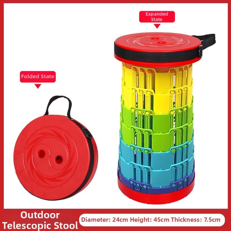 3-Buckle Folding Telescopic Stool for Outdoor Travel Queuing, Adjustable Rainbow Fishing Stool, Rainbow Folding