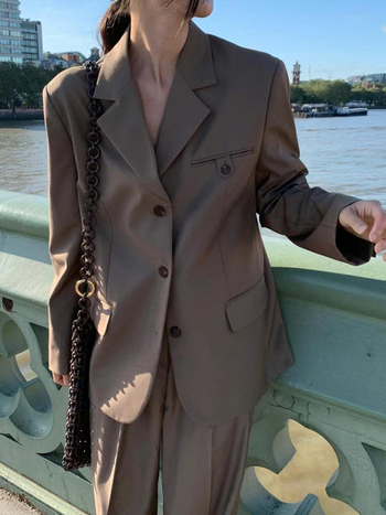 Ženski set s blejzerom i širokim hlačama do poda, korejski casual stil