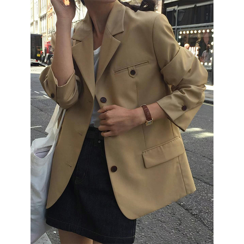 Ženski set s blejzerom i širokim hlačama do poda, korejski casual stil