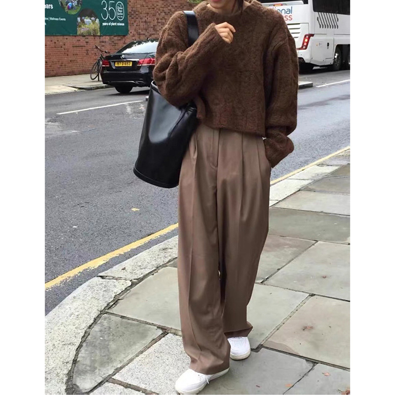 Ženski set s blejzerom i širokim hlačama do poda, korejski casual stil