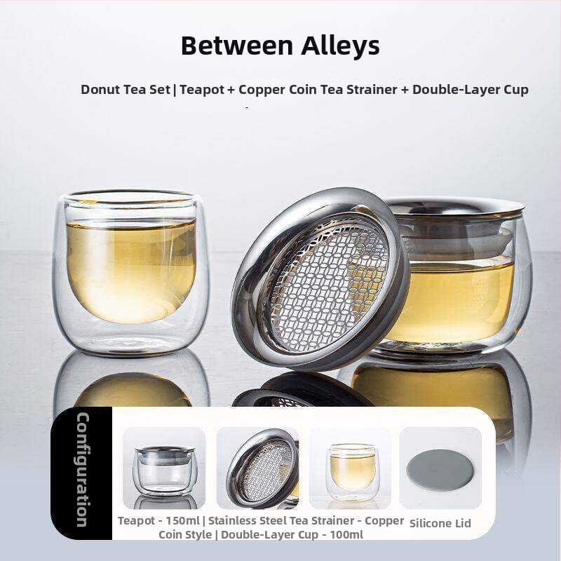 Szerencse-jelképpel ellátott mindent-egyben teáskanna, szétválasztó tea és víz, elegáns pohár, kézi fogantyúval