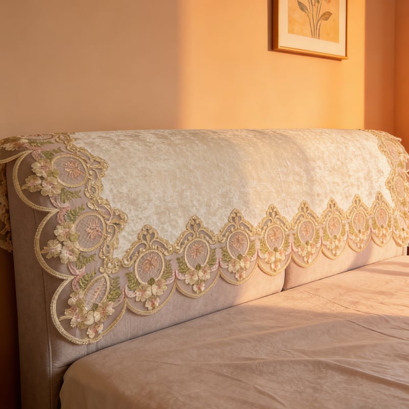 Set premium de husă pentru tăblia patului, cu dantelă în stil european, spate moale și protecție împotriva prafului