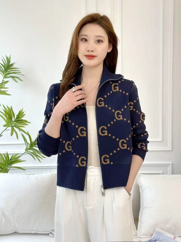 Kardigan s patentnim zatvaračem, stojeći ovratnik, jacquard pletenina, kratka verzija, elegantan i svestran