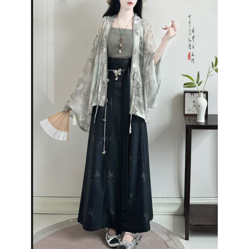 Ženski Hanfu set u novom kineskom stilu, plisirana bluza s floralnim printom, za ljeto i svakodnevnu upotrebu