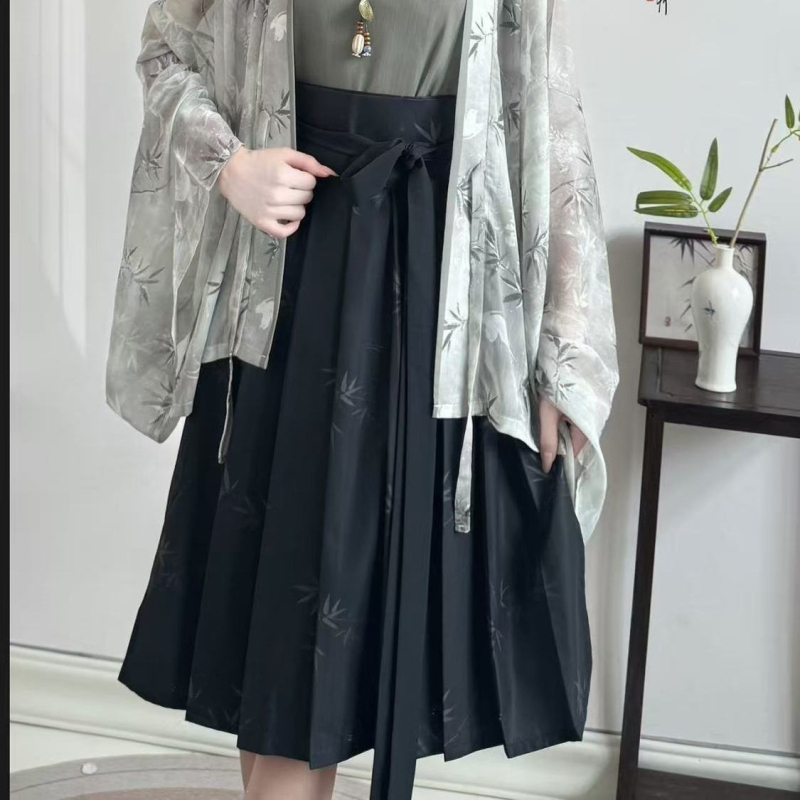 Ženski Hanfu set u novom kineskom stilu, plisirana bluza s floralnim printom, za ljeto i svakodnevnu upotrebu