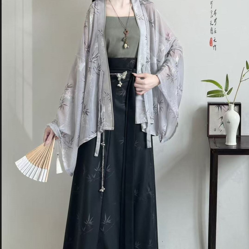 Ženski Hanfu set u novom kineskom stilu, plisirana bluza s floralnim printom, za ljeto i svakodnevnu upotrebu