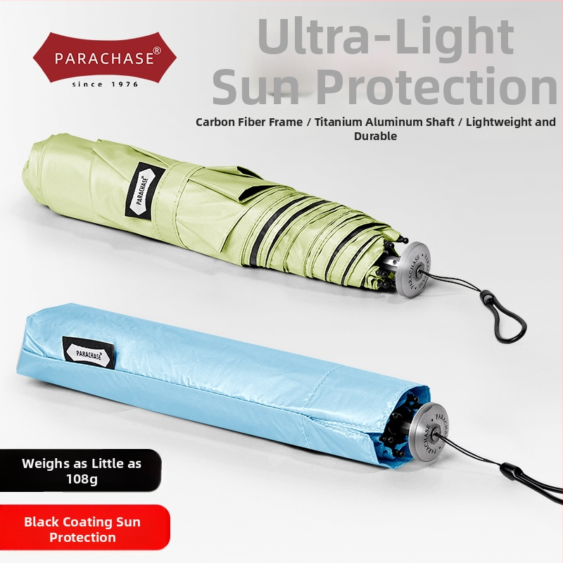 Parachase ultra-light mini kišobran od karbonskih vlakana uz UV zaštitu, crni premaz, prijenosni džepni kišobran za sunce i kišu