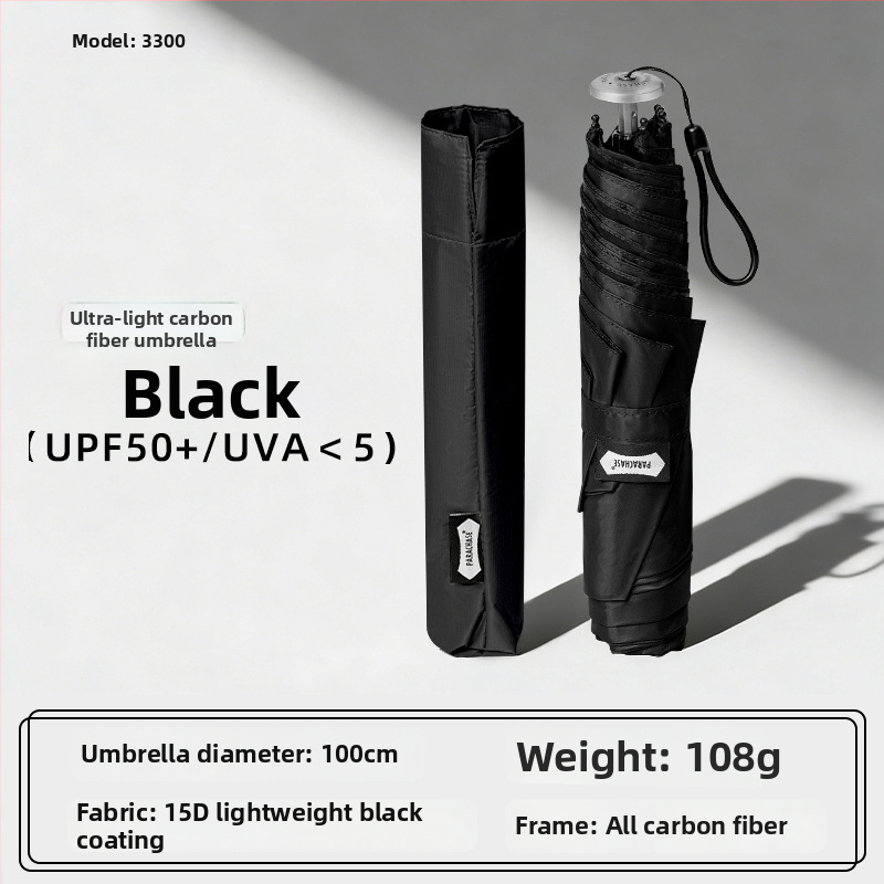 Parachase ultra-light mini kišobran od karbonskih vlakana uz UV zaštitu, crni premaz, prijenosni džepni kišobran za sunce i kišu