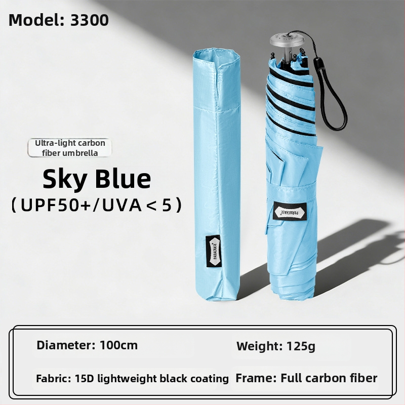 Parachase ultra-light mini kišobran od karbonskih vlakana uz UV zaštitu, crni premaz, prijenosni džepni kišobran za sunce i kišu