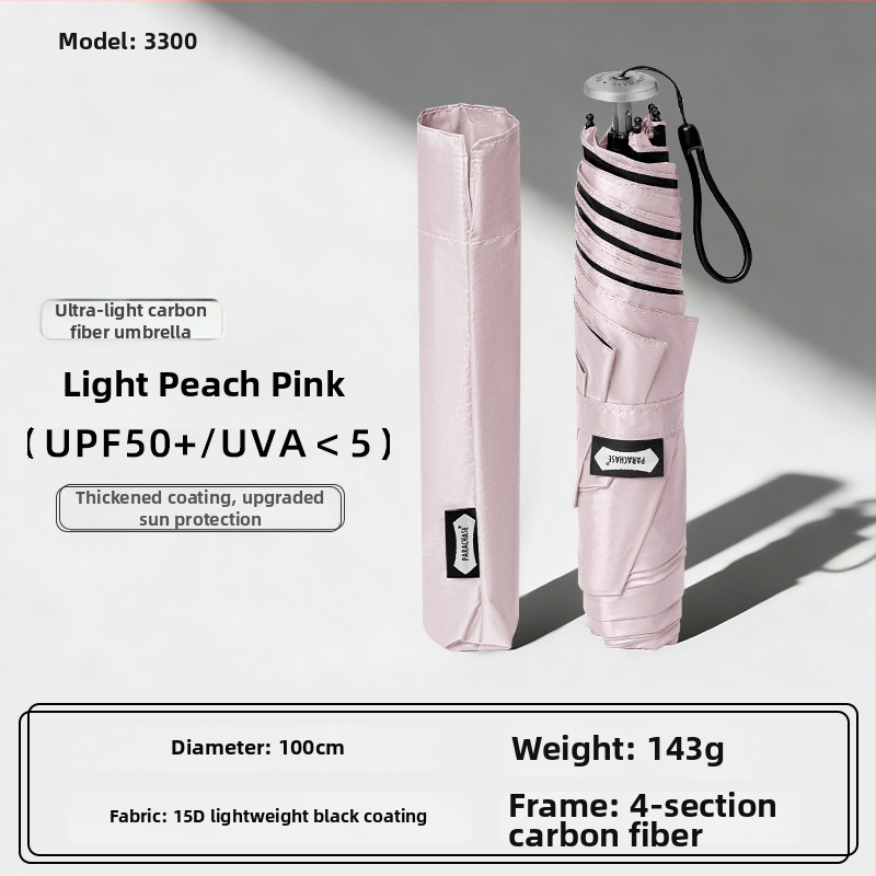 Parachase ultra-light mini kišobran od karbonskih vlakana uz UV zaštitu, crni premaz, prijenosni džepni kišobran za sunce i kišu