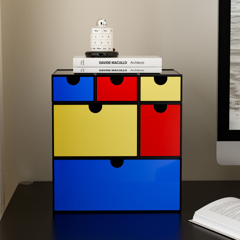 Stolna kutija za pohranu s mogućnošću slaganja, ladice za papirnice i sitnice, Mondrian paleta boja